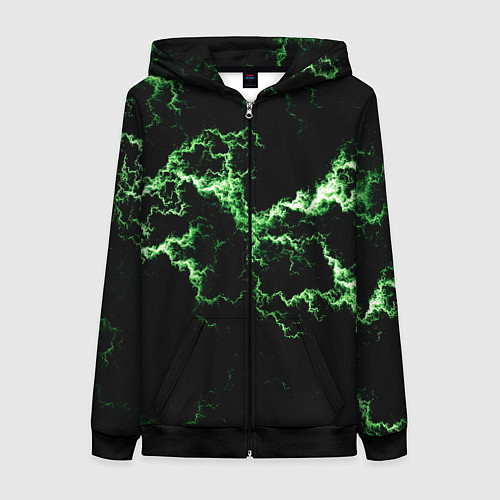Женская толстовка на молнии Lightning green glow / 3D-Черный – фото 1
