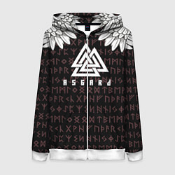 Женская толстовка на молнии Асгард на фоне рун и валькнут