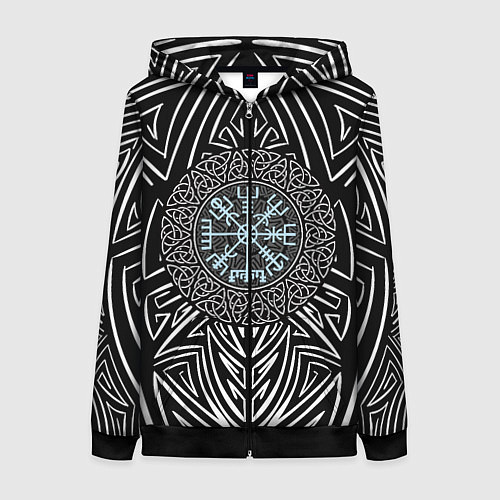 Женская толстовка на молнии Этнический узор с компасом жизни / 3D-Черный – фото 1