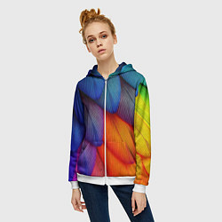 Толстовка на молнии женская Радужные перья попугая, цвет: 3D-белый — фото 2