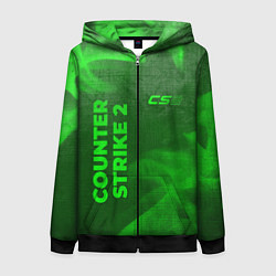 Толстовка на молнии женская Counter Strike 2 - green gradient вертикально, цвет: 3D-черный
