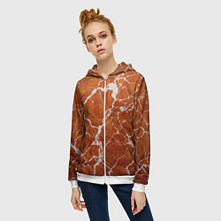 Толстовка на молнии женская Темно-оранжевый мрамор, цвет: 3D-белый — фото 2