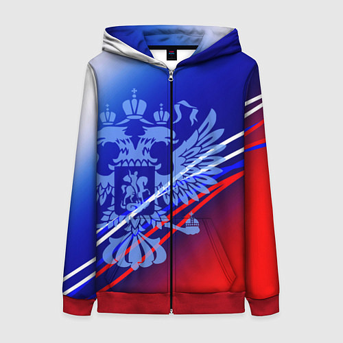 Женская толстовка на молнии Герб России и градиент бело-сине-красный / 3D-Красный – фото 1