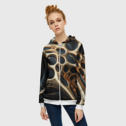 Толстовка на молнии женская Черно-золотая абстракция, цвет: 3D-белый — фото 2