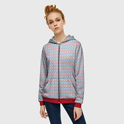 Толстовка на молнии женская Красно-синие фигуры на белом фоне, цвет: 3D-красный — фото 2
