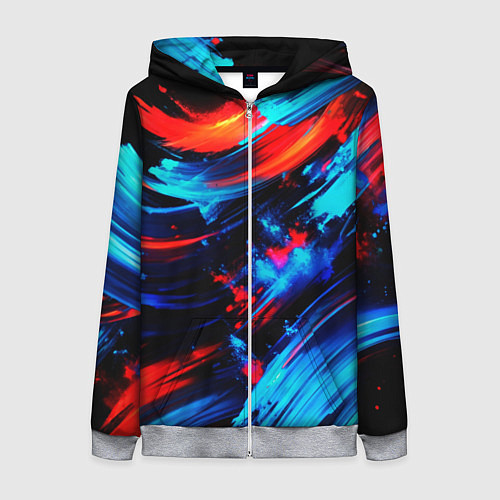 Женская толстовка на молнии Синие и красные мазки краски на черном / 3D-Меланж – фото 1