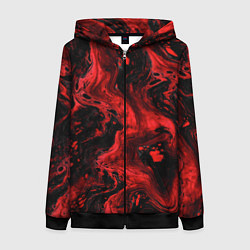 Толстовка на молнии женская Красно-черные разводы краски - абстрактный узор, цвет: 3D-черный