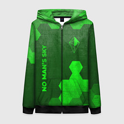 Толстовка на молнии женская No Mans Sky - green gradient вертикально, цвет: 3D-черный