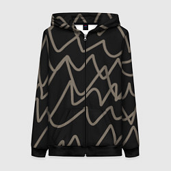 Толстовка на молнии женская Кривые рукописные линии чёрно-коричневый, цвет: 3D-черный