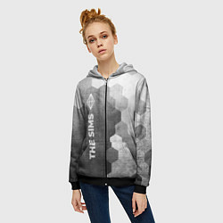Толстовка на молнии женская The Sims - grey gradient по-вертикали, цвет: 3D-черный — фото 2