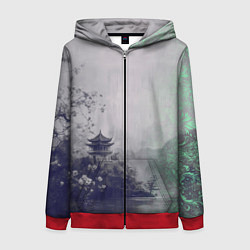 Женская толстовка на молнии Рыбацкий домик на берегу озера