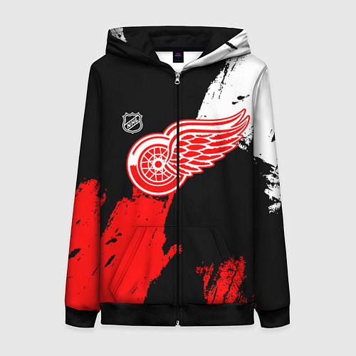 Женская толстовка на молнии Детройт Ред Уингз - брызги краска на черном фоне / 3D-Черный – фото 1