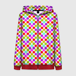 Толстовка на молнии женская Разноцветный горох на белом, цвет: 3D-красный
