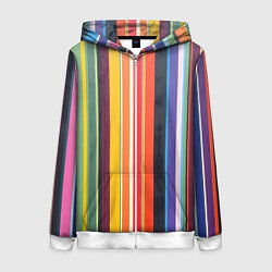 Толстовка на молнии женская Разноцветная полоска, цвет: 3D-белый