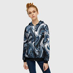 Толстовка на молнии женская Тёмно-синий искажённая абстракция, цвет: 3D-черный — фото 2