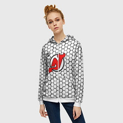 Толстовка на молнии женская Нью Джерси Девилз - белые соты, цвет: 3D-белый — фото 2