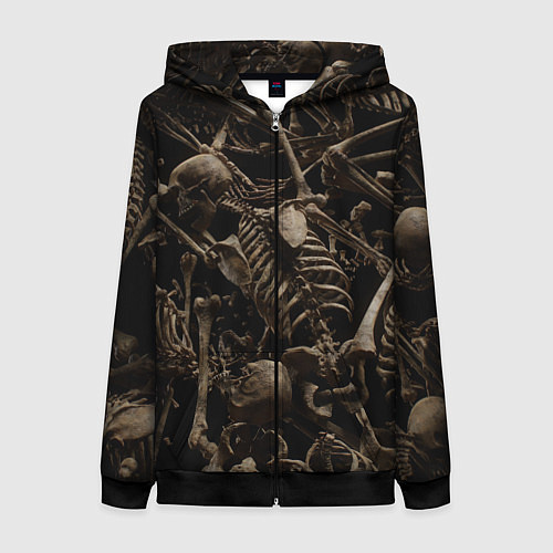 Женская толстовка на молнии Человеческие кости / 3D-Черный – фото 1