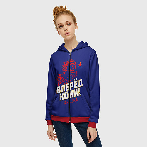 Женская толстовка на молнии Вперед кони ФК ЦСКА / 3D-Красный – фото 3