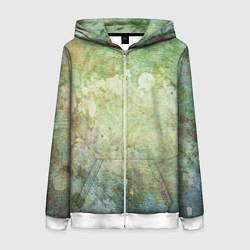 Толстовка на молнии женская Абстракция - faded spots on a green background, цвет: 3D-белый