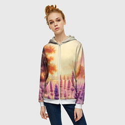 Толстовка на молнии женская Поле цветочное, цвет: 3D-белый — фото 2