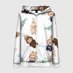 Толстовка на молнии женская Много игрушек лабубу, цвет: 3D-белый