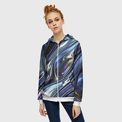Толстовка на молнии женская Серебро жидкий металл, цвет: 3D-белый — фото 2