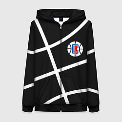 Толстовка на молнии женская Клипперс - текстура черного мяча, цвет: 3D-черный