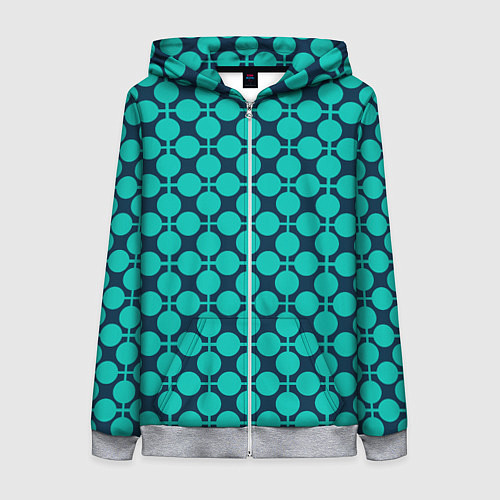 Женская толстовка на молнии Бирюзовый узор в клетку и горошек ретро / 3D-Меланж – фото 1