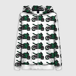 Толстовка на молнии женская Motorbike dark green, цвет: 3D-белый