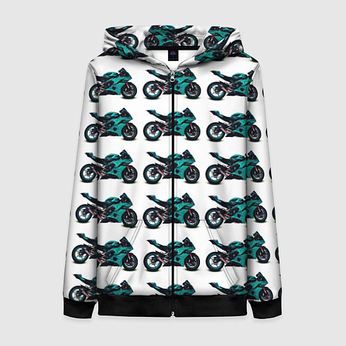 Женская толстовка на молнии Motorbike light blue / 3D-Черный – фото 1