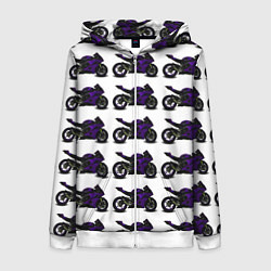 Толстовка на молнии женская The motorcycle is dark purple, цвет: 3D-белый