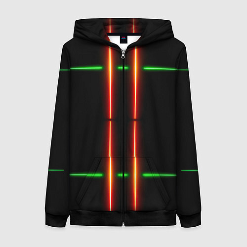 Женская толстовка на молнии Neon green black red line / 3D-Черный – фото 1