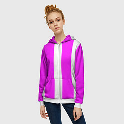 Толстовка на молнии женская Color white pink line, цвет: 3D-белый — фото 2