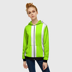 Толстовка на молнии женская Color light green white stripes, цвет: 3D-черный — фото 2