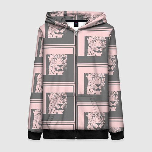 Женская толстовка на молнии Леопард в рамке / 3D-Черный – фото 1