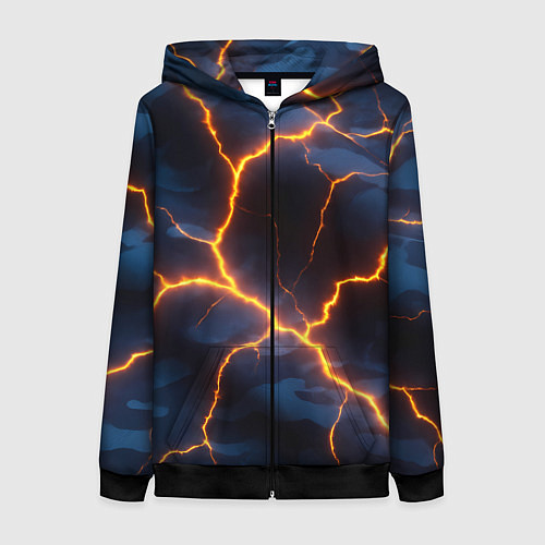 Женская толстовка на молнии Молния на камуфляжной текстуре / 3D-Черный – фото 1