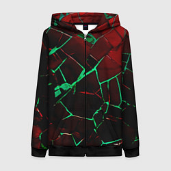 Толстовка на молнии женская Битые плиты тёмно-красный с зелёным, цвет: 3D-черный