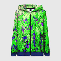 Толстовка на молнии женская Ярко-зелёный стекающая абстаркция, цвет: 3D-синий
