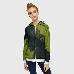 Толстовка на молнии женская Абстрактная текстура в зеленом, цвет: 3D-белый — фото 2
