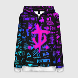 Толстовка на молнии женская Fortnite x doom neon logo, цвет: 3D-белый