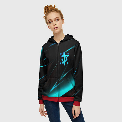 Женская толстовка на молнии Doom neon stripes / 3D-Красный – фото 3