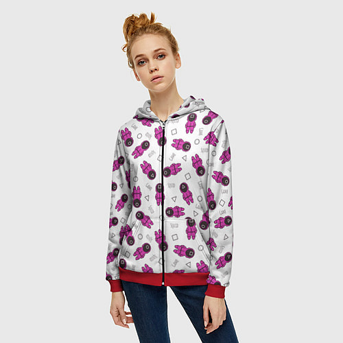Женская толстовка на молнии Персонажи корейского сериала игра в кальмара / 3D-Красный – фото 3