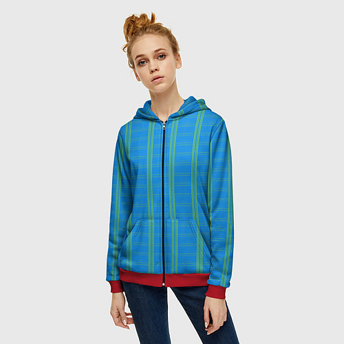 Женская толстовка на молнии Color light blue cage / 3D-Красный – фото 3