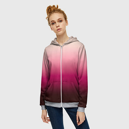 Женская толстовка на молнии Градиент transcendent pink омбре / 3D-Меланж – фото 3