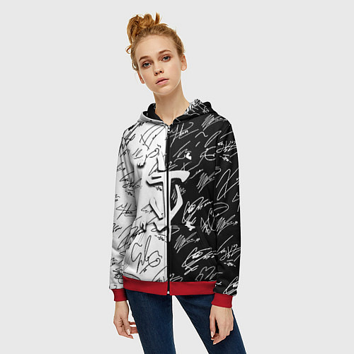 Женская толстовка на молнии Doom автографы / 3D-Красный – фото 3