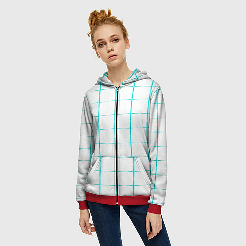 Женская толстовка на молнии Color white light blue crosses / 3D-Красный – фото 3