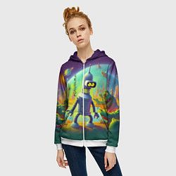 Толстовка на молнии женская Робот-сгибальщик Бендер на планете крокодилов - не, цвет: 3D-белый — фото 2