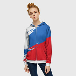 Толстовка на молнии женская Белый Синий Красный, цвет: 3D-белый — фото 2