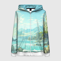 Толстовка на молнии женская Художественный берег со скалами, цвет: 3D-белый