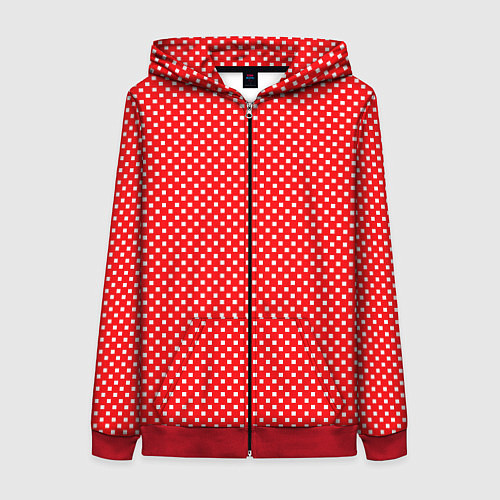 Женская толстовка на молнии Красный в мелкий квадратик паттерн / 3D-Красный – фото 1